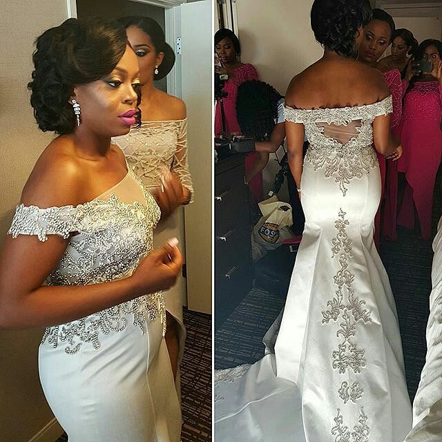 Satin Sexy Off-the-Shoulder Mermaid Lace Court-Train Wedding Dresses