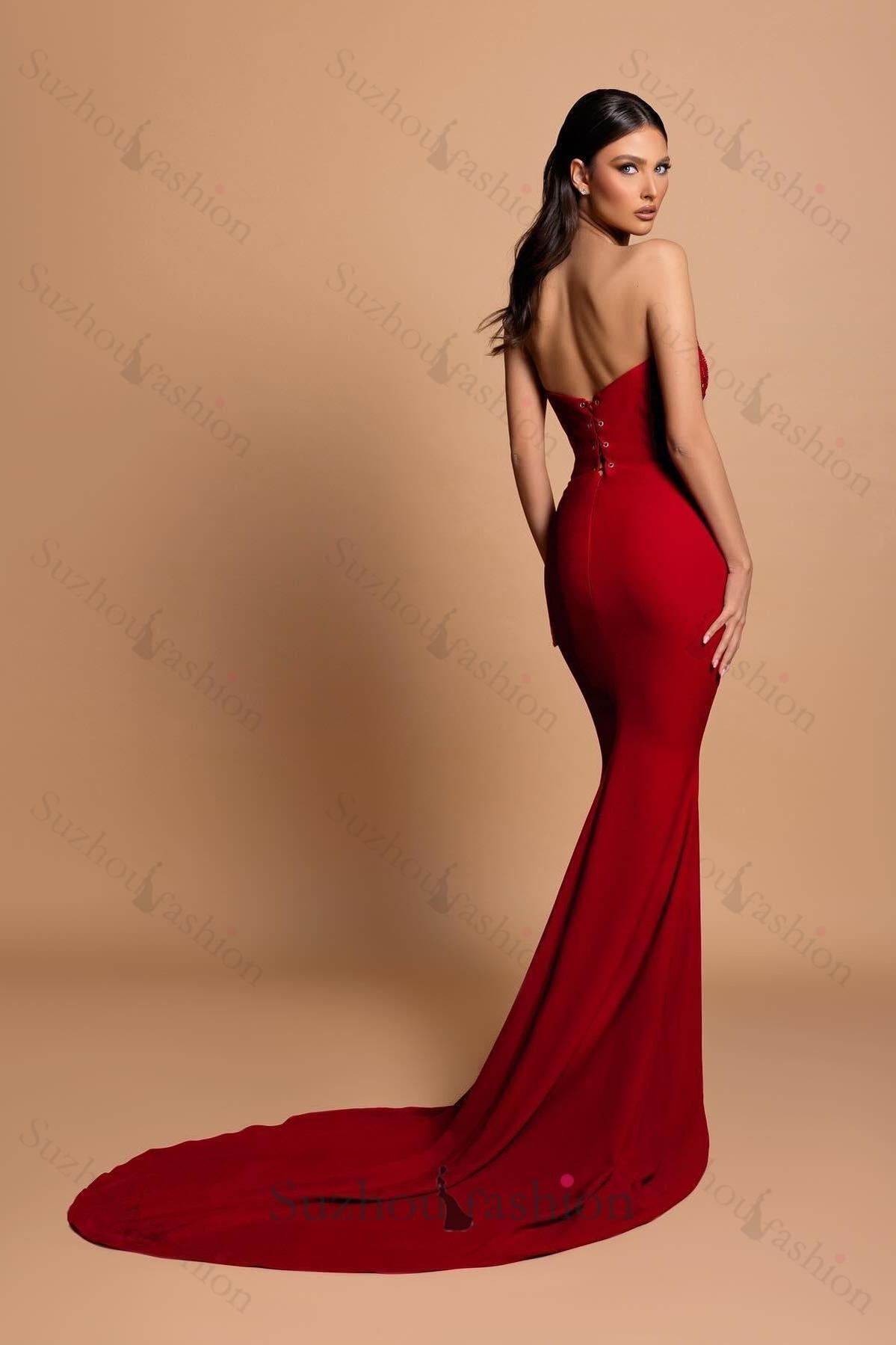 Satin Sleeveless Mermaid Sweetheart Rhinestone Formal Dress