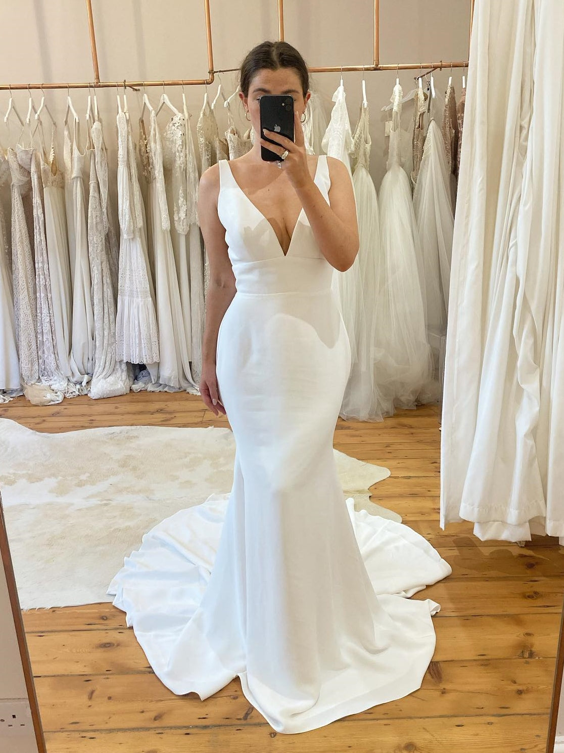 Deep V-Neck Thick Shoulder Straps Simple Mermaid Wedding Dress With Train - VelvetHem