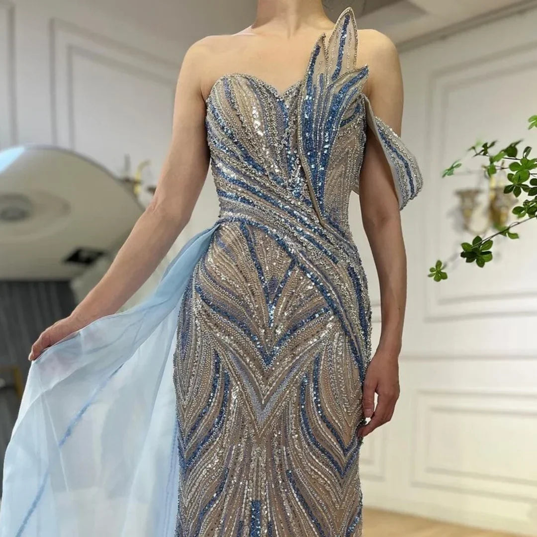 Zapdress Blue Strapless Mermaid Beaded Evening Dresses with Skirt Formal Party Gwons for Women DLA72662 Customized (ZD17189) - VelvetHem