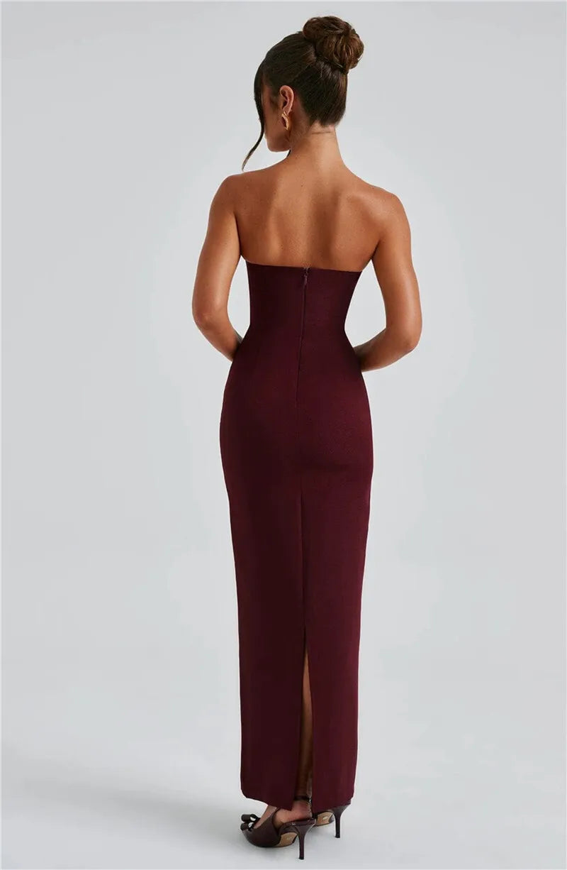 Scarf Collar Strapless Off - shoulder Long Dress
