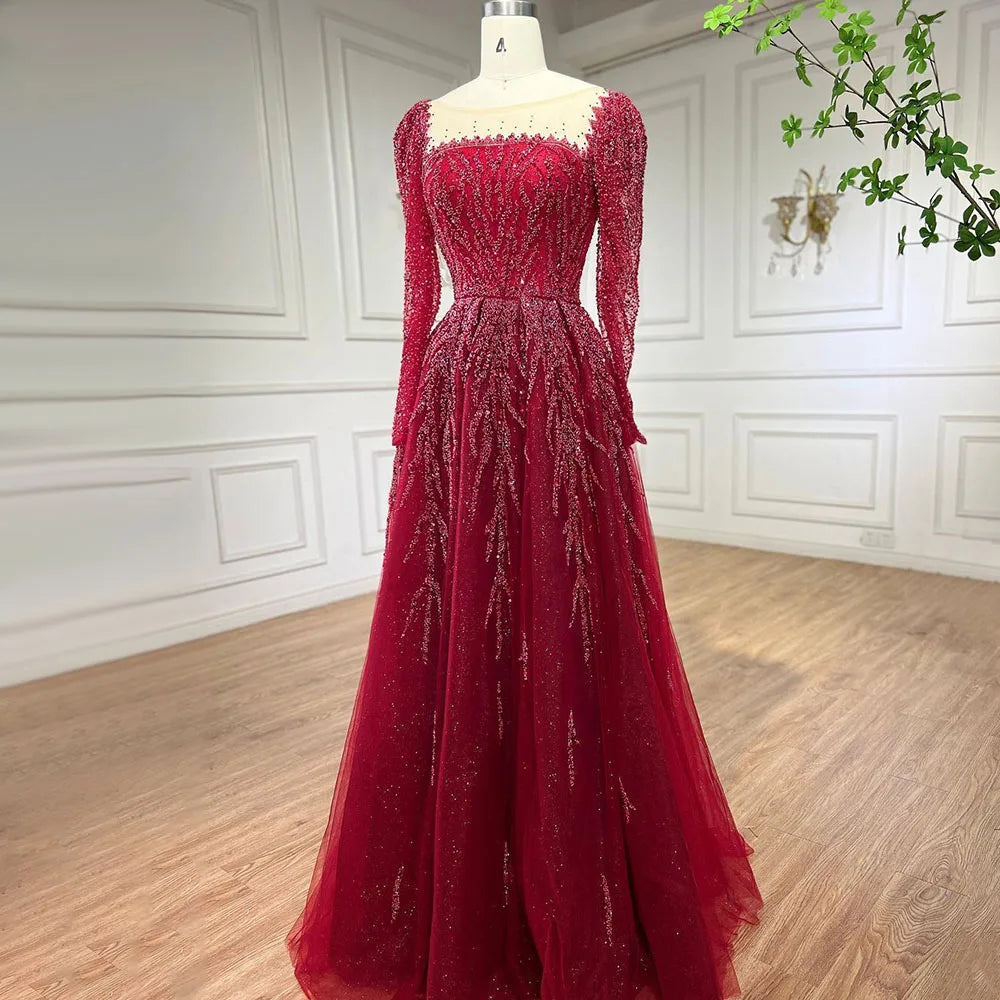 Zapdress Customized Pink Long Sleeves A Line Beaded Dubai Evening Dresses Party Gowns 2025 For Women Wedding (ZD17248)