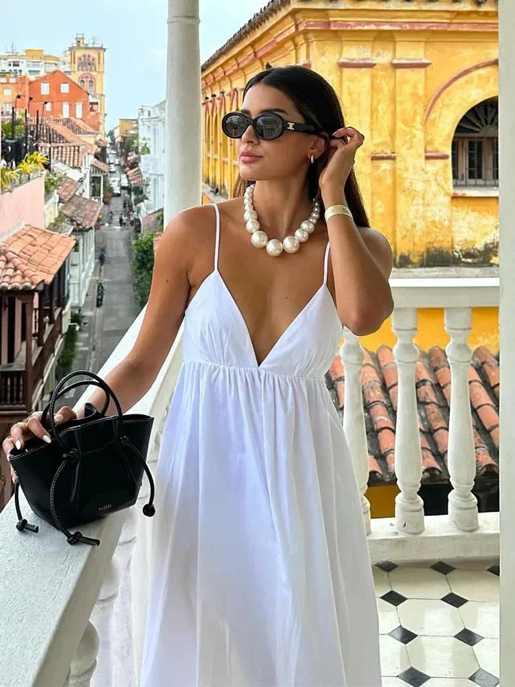 Backless Midi Dress Camisole Chic V - Neck & Easy Fit