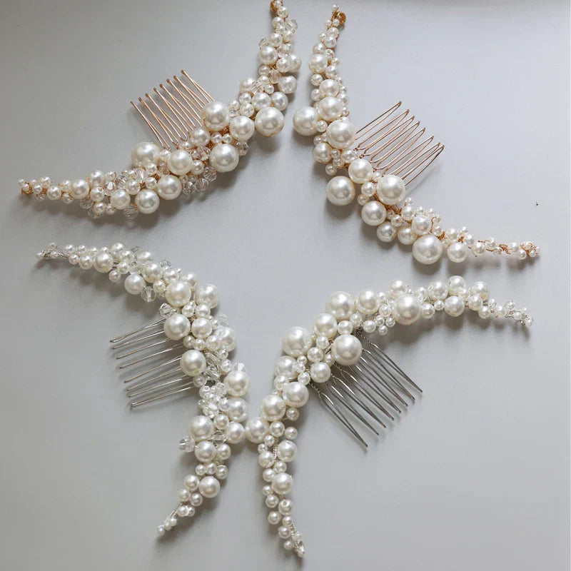 Pearl Beads Hair Comb Pin Clip For Brides Party Dinner Dress Long Hairpins Head Piece Wedding Accessories Bridal Hair Jewelry