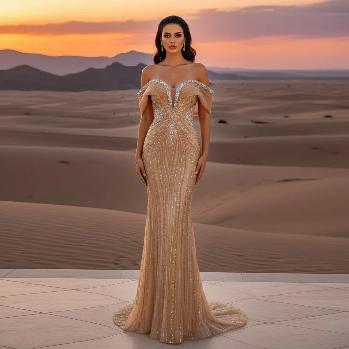 Zapdress Customized Gold Mermaid Evening Dress 2026 Luxury Beaded Party Gowns for Women DLA73142A (ZD17363) - VelvetHem