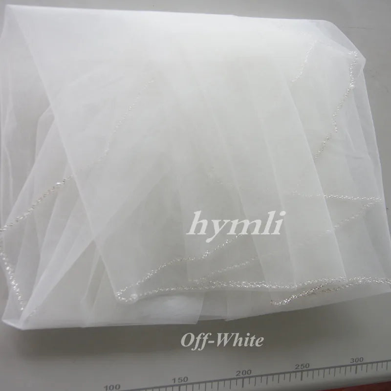 Handmade 1-Layer Beaded Veil in White , Off-White , Champagne with Metal Comb Bridal Headwear - View 5 | VelvetHem