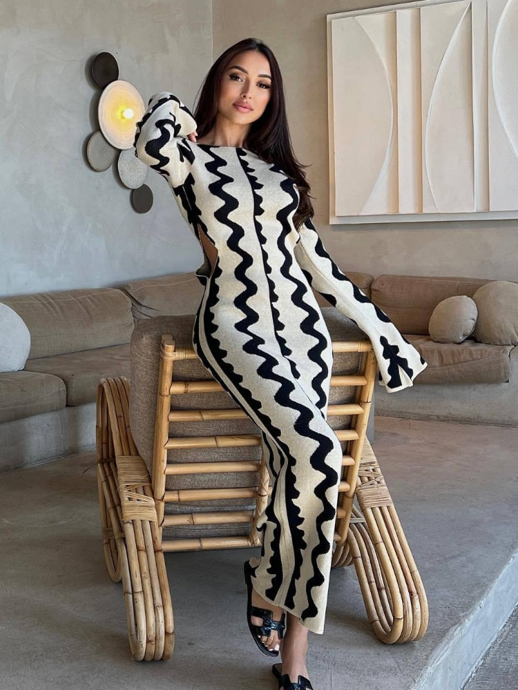Ada Elevated Long Sleeve Knitted Maxi Dress Chic Silhouette Collection
