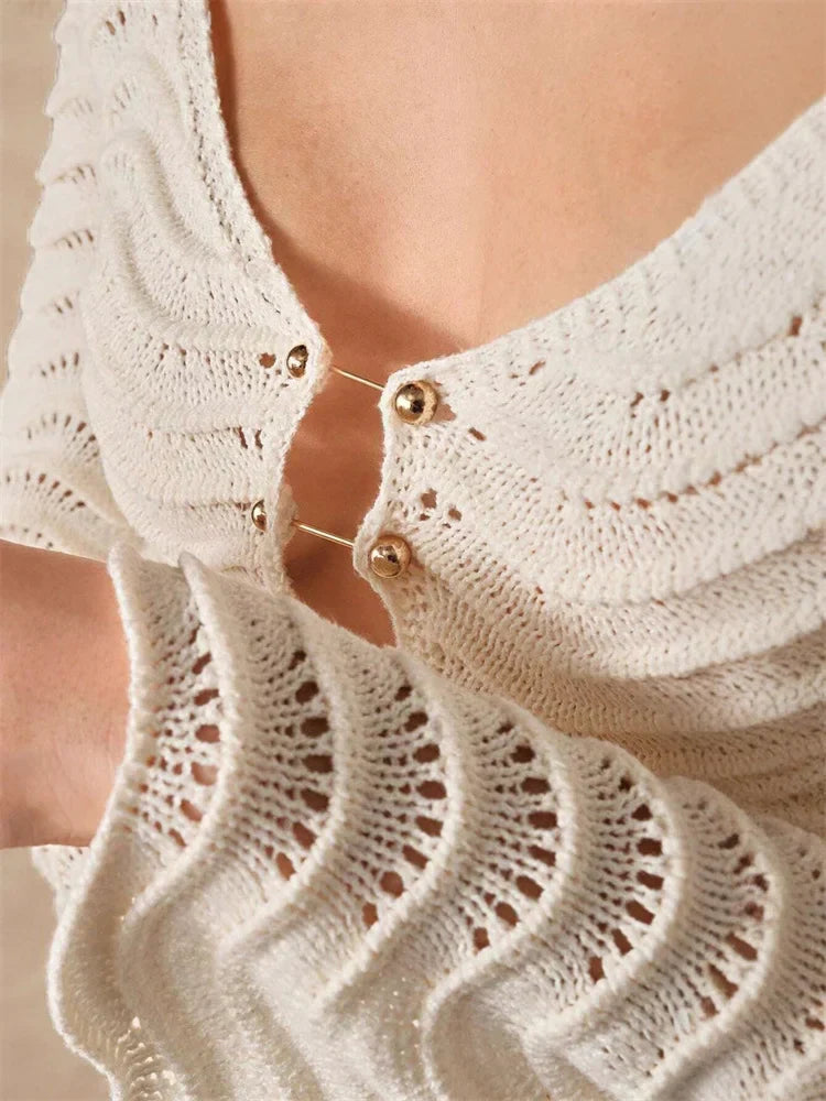 Knit Hollow - Out Loose Patchwork Lace - Up Summer Dress