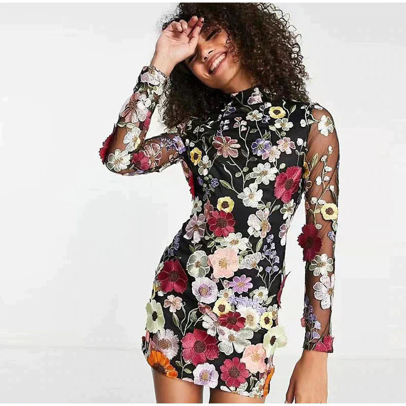 Mildred Floral Embroidery Cocktail Dress for Women Modern Chic Style
