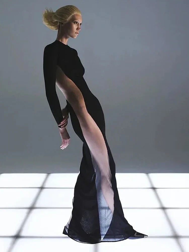 Solid Patchwork Black Milk Silk Dress