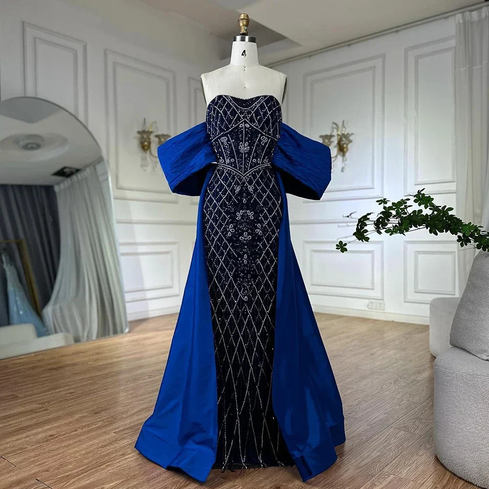 Zapdress Nude Strapless Off Shoulder Mermaid Overskirt Evening Dress Beaded Party Gowns for Women 2025 Customized (ZD17226)