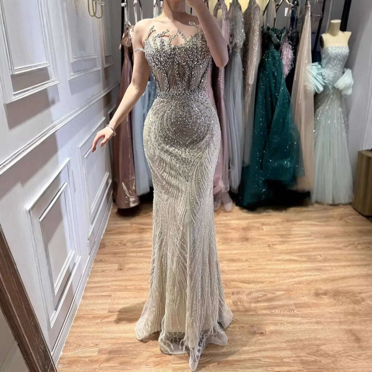 Zapdress 2026 Nude Corset Mermaid Crystal Beaded Evening Dress 2026 Wedding Party Formal Gowns for Women DLA73661 Customized (ZD17388)