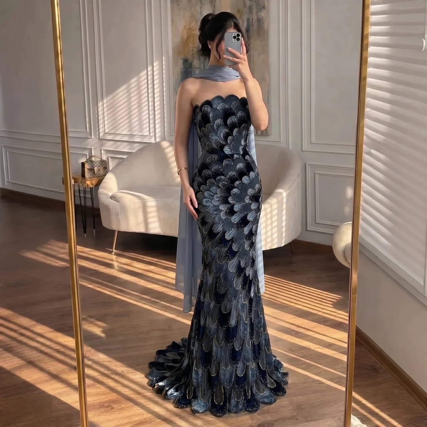 Zapdress 2026 Black Strapless Mermaid Evening Dress with Scarf Elegant Formal Party Gowns for Women DLA73607 Customizedf (ZD17227)