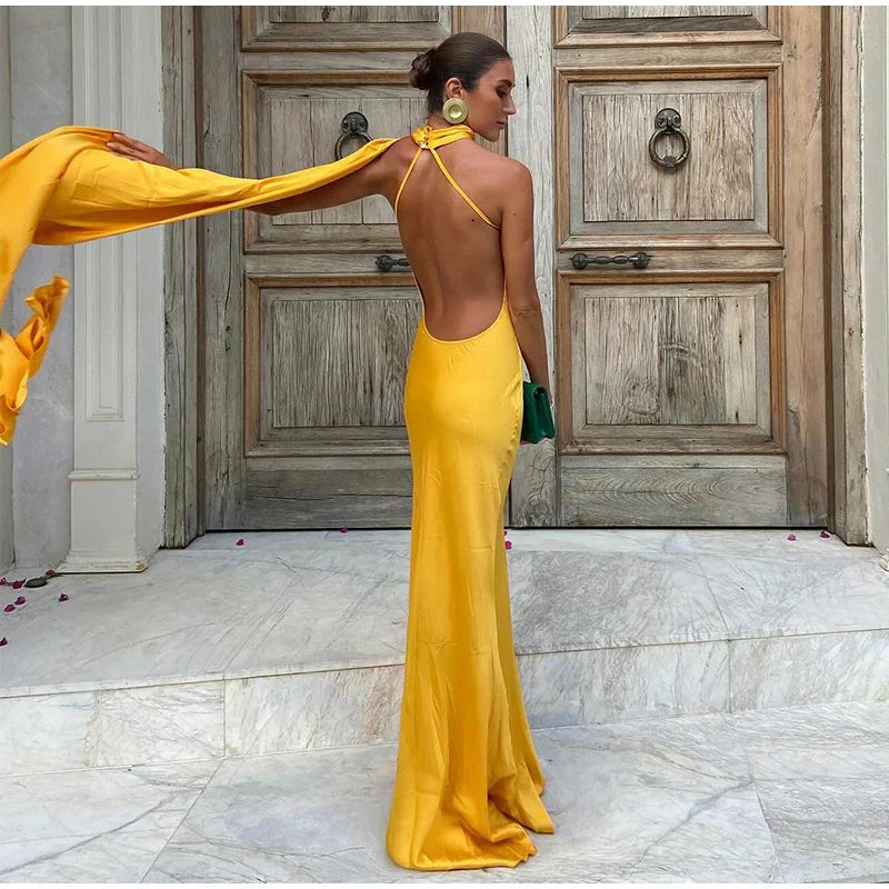 Yellow Satin Maxi Dress