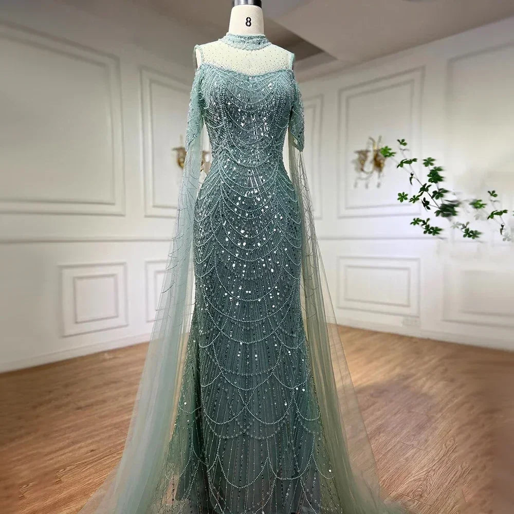 Zapdress Dubai Purple Mermaid Cape Sleeves Beaded Long Evening Dress 2025 For Formal Occasion DLA71992 Customized (ZD17372)