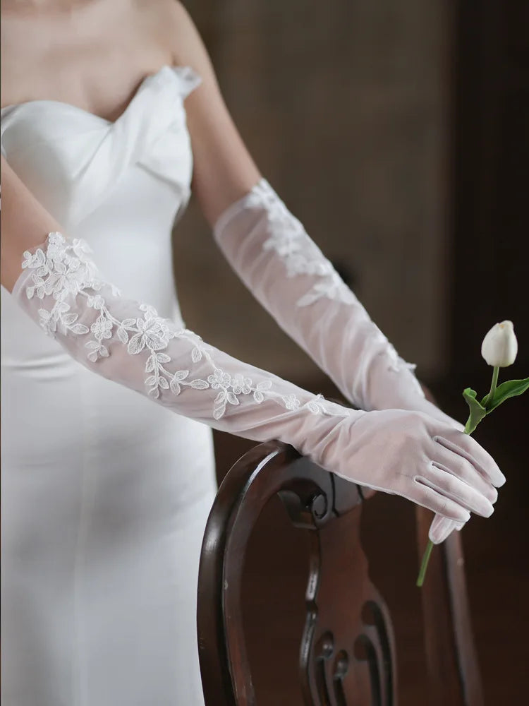 Lace Short Long Bridal Gloves Flower Wristband Wedding Glove For Women Girl Party Evening Dress Jewelry Brides Accessories