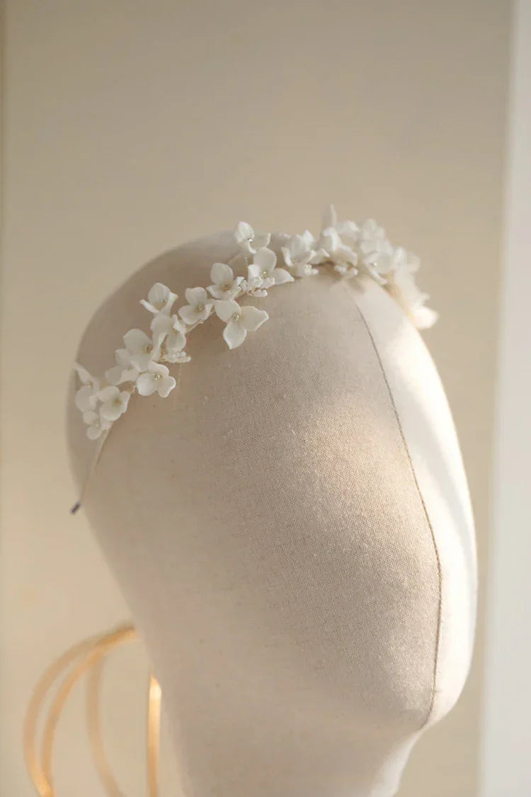 Porcelain Flower Headband Hairband For Bride Silver Color Headpiece Headdress Headwear Bridal Jewelry Wedding Hair Accessories