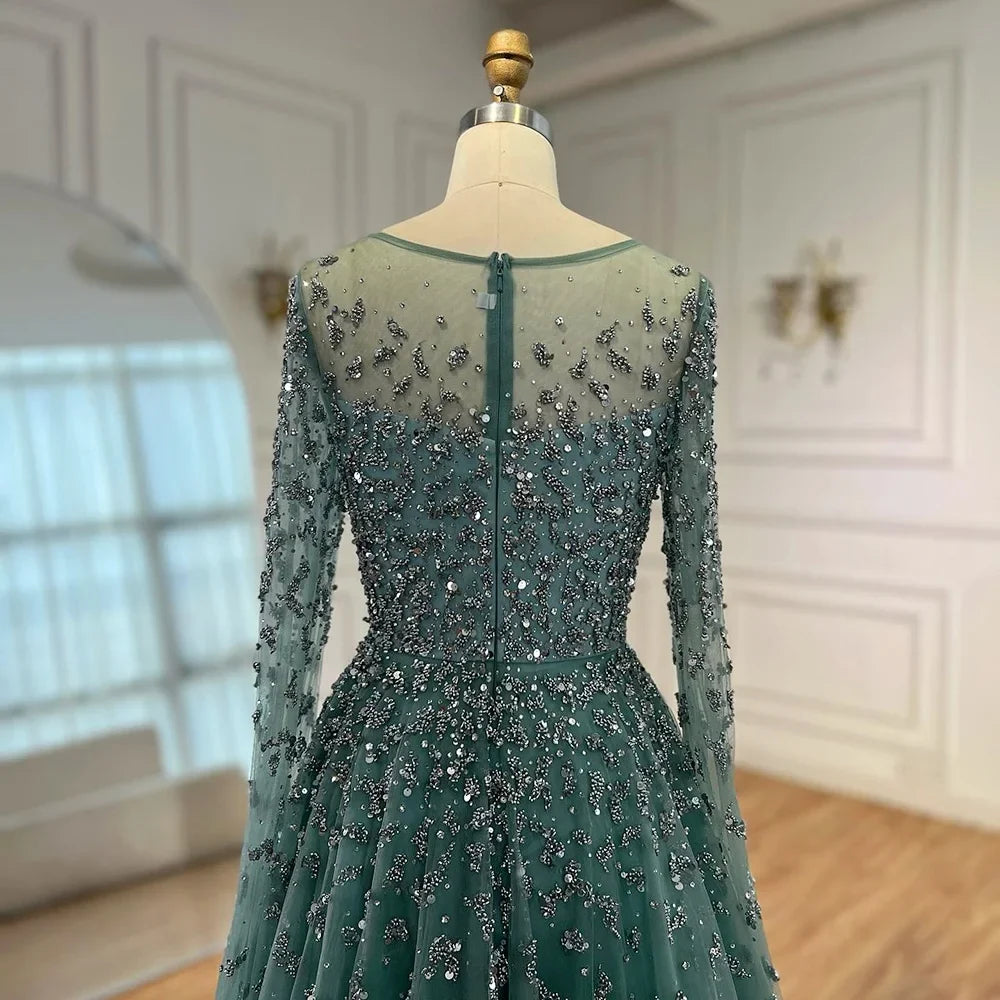 Zapdress Turquoise A-line Beaded Evening Dress with Cape Sleeves Elegant Party Gowns for Women Customized (ZD17285)