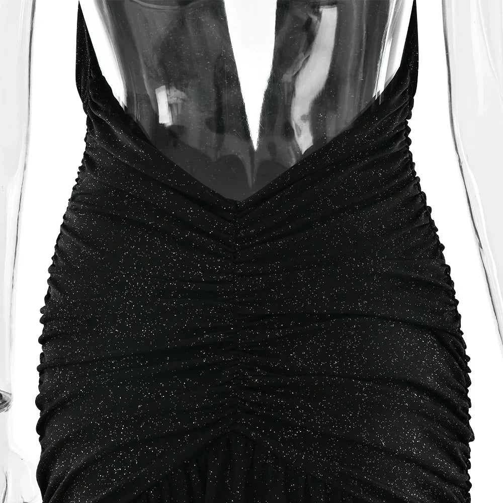 Glitter Bright Silk High Slit Halter Dress
