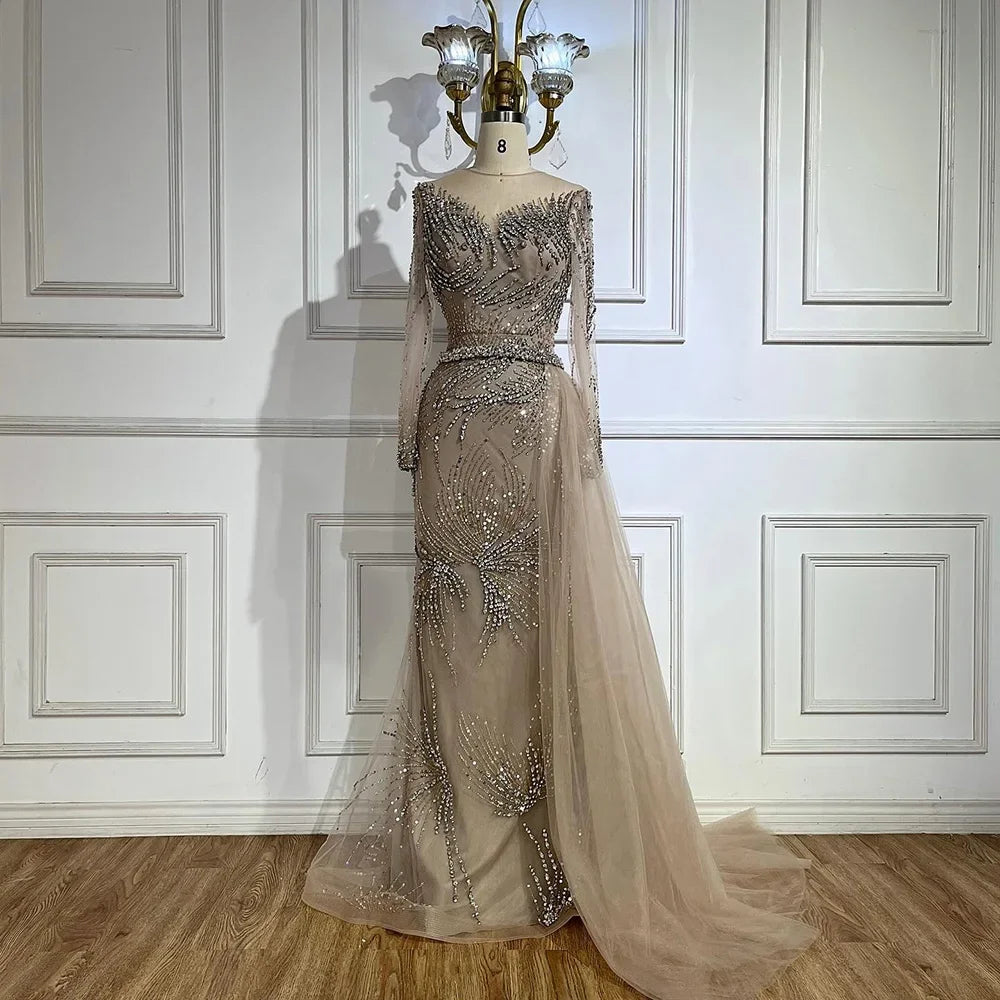 Zapdress Caramel Mermaid Evening Dresses With Beaded Skirt And Lace-up Detail For Wedding Party 2025 DLA72376 Customized (ZD17370) - VelvetHem