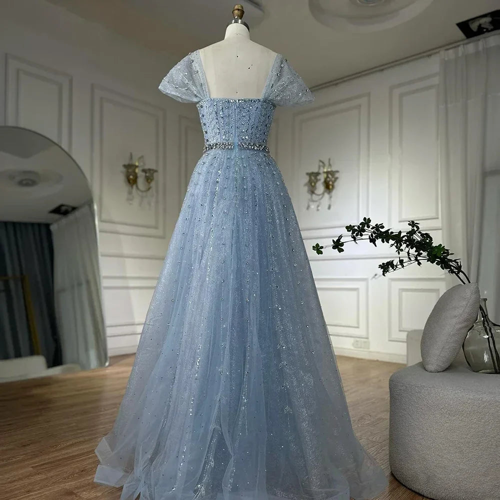 Zapdress 2025 Customized Dubai Nude A-Line Beaded Backless Evening Dresses Gowns for Wedding Party (ZD17261)