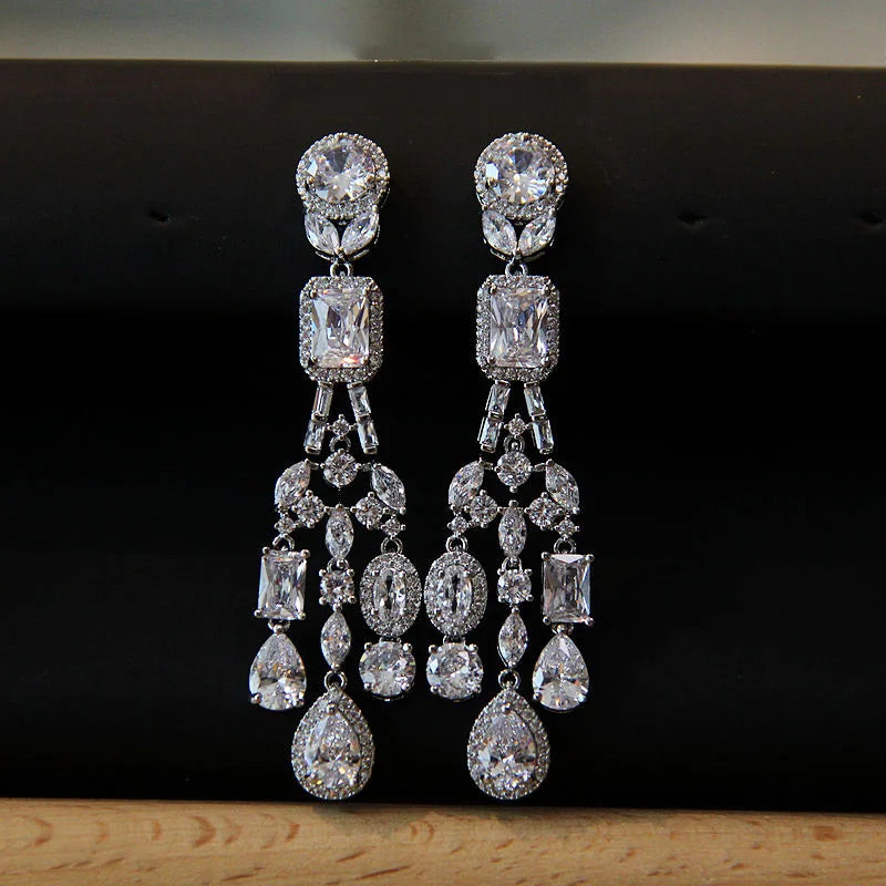 Luxury AAA Zircon Bridal Earrings Cubic Zirconia Wedding Drop Earring For Brides Accessories Women Party Evening Dress Jewelry Default Title