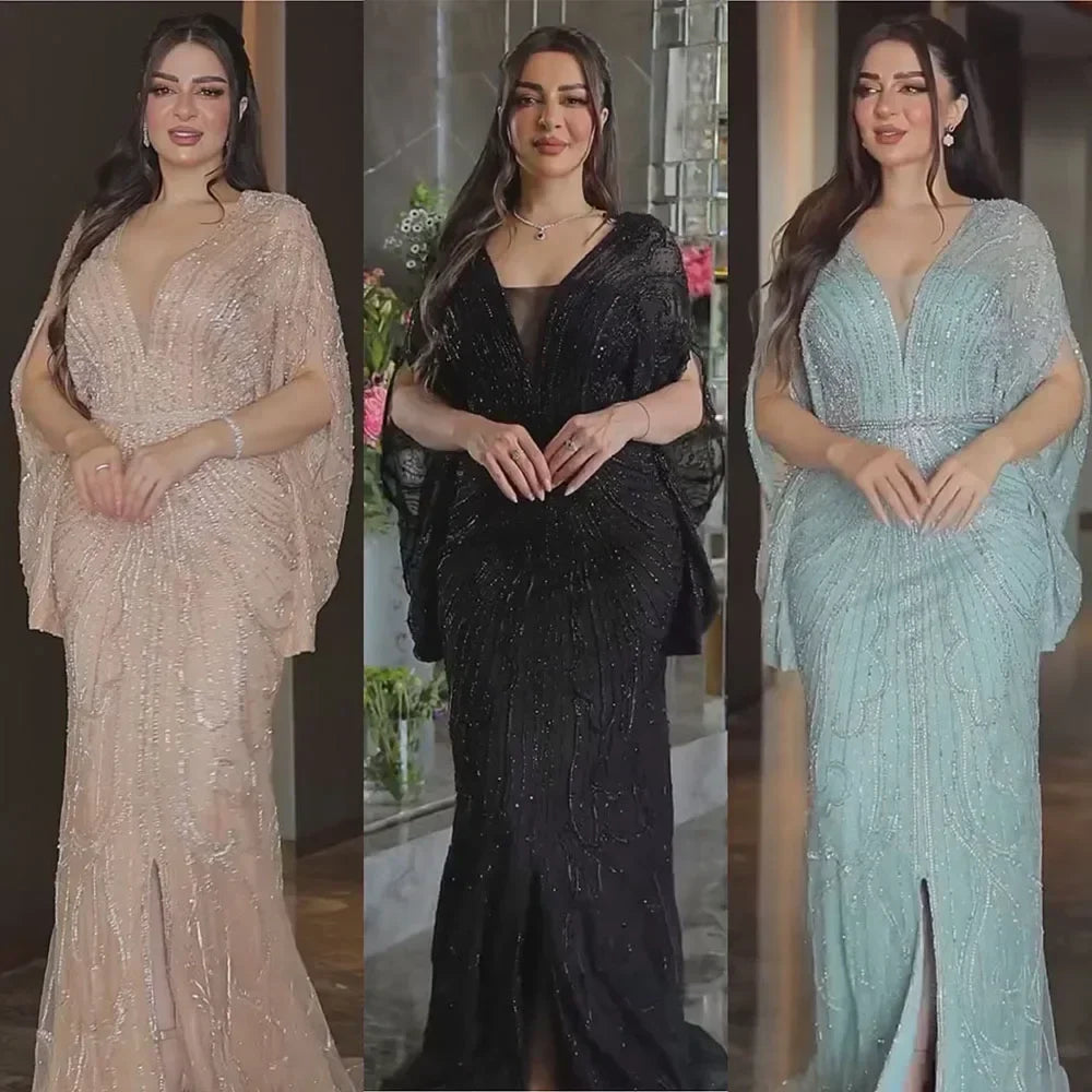 Zapdress Nude V-neck Mermaid Beaded Evening Dresses 2025 Wedding Party Gowns For Women DLA72288A Customized (ZD17221)