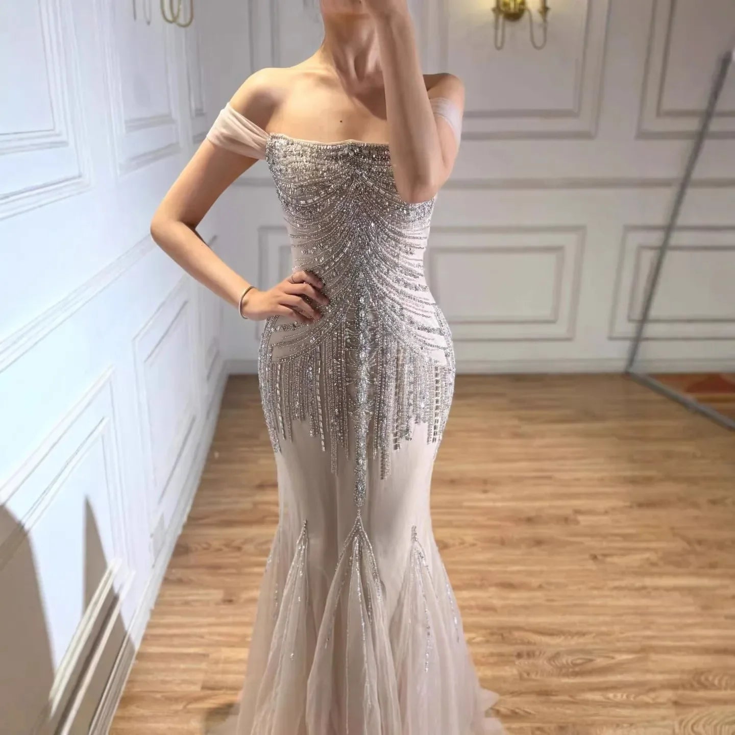 Zapdress 2026 Nude Off Shoulder Mermaid Beaded Evening Gowns Wedding Party Dresses for Women DLA73214 Customized (ZD17251)