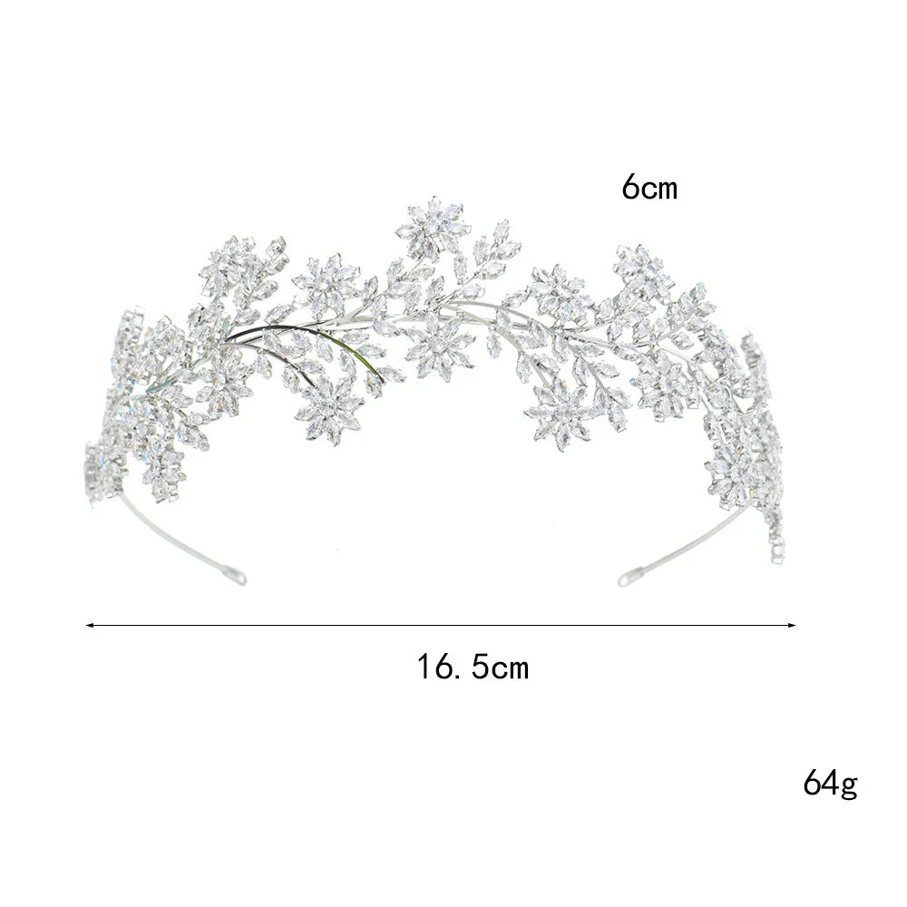 Bridal Hair Jewelry Flower Zirconia Tiaras and Crowns AAA Zircon Diadem For Brides Women Headpiece Headband Wedding Accessories
