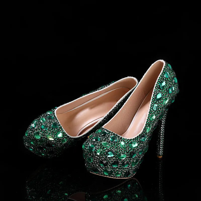 Bling Bling Luxury Rhinestones Diamond Women Pumps 14cm Ultra High heels Platform Wedges Party Shoes Fashon Wedding Bridal Shoe