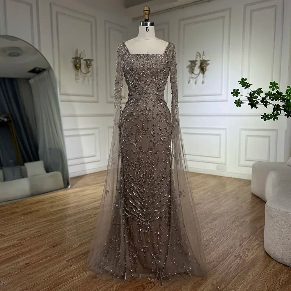 Zapdress 2026 Dubai Pink Mermaid Long Evening Dress with Beaded Cape Gown for Wedding Occasion DLA72400A Customized (ZD17244)