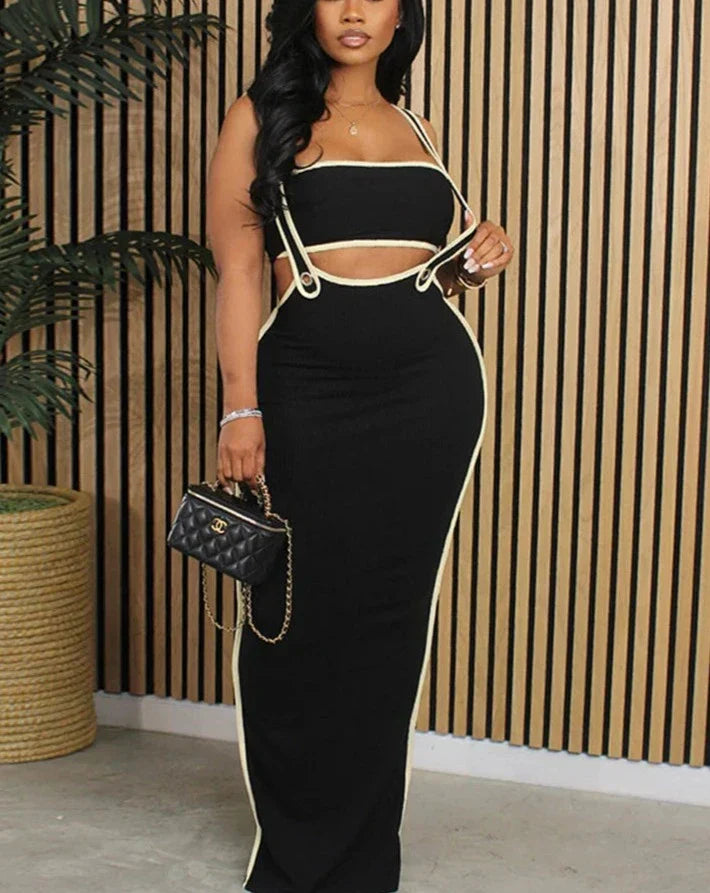 Slash Neck Hollow Design Two - Piece Dress