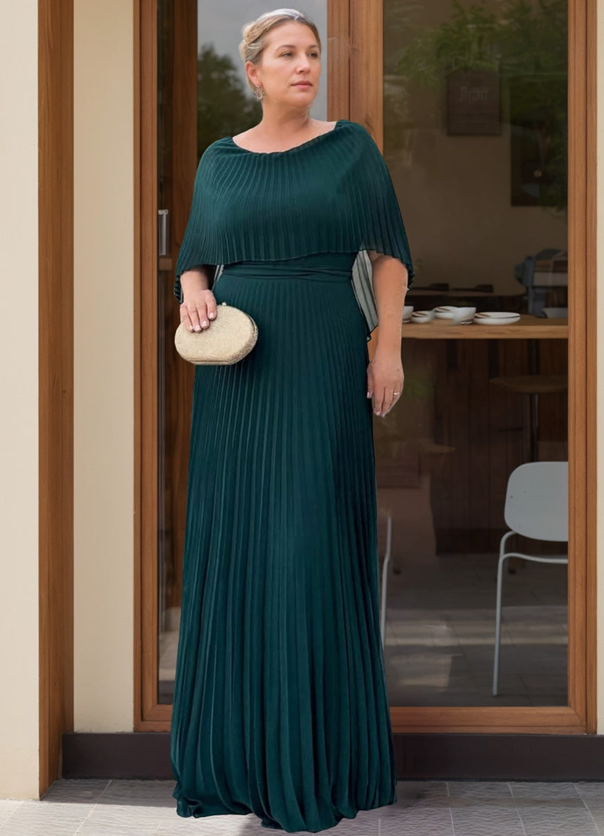 Scoop Neck Half Sleeve Sheath Column Dress with Pleats & Cape for Mothers of the Bride & Groom