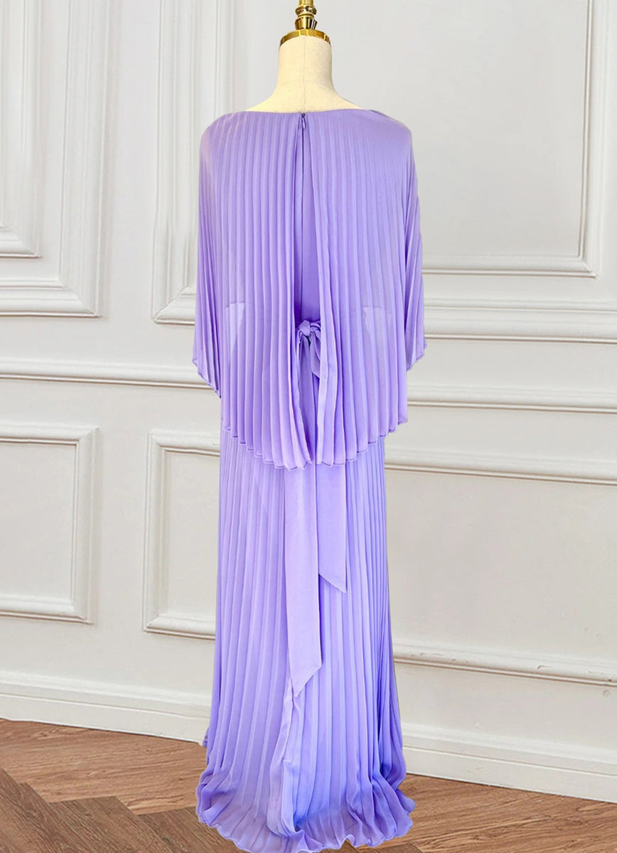 Scoop Neck Half Sleeve Sheath Column Dress with Pleats & Cape for Mothers of the Bride & Groom