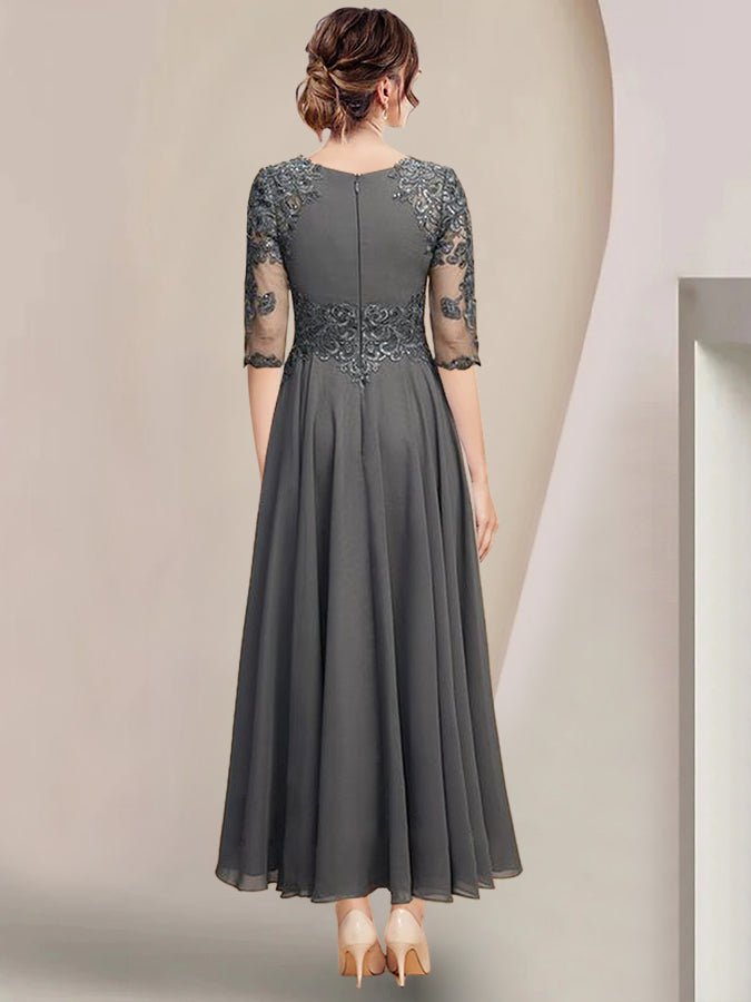 Scoop Neck Tea Length A Line Mother of the Bride Dress