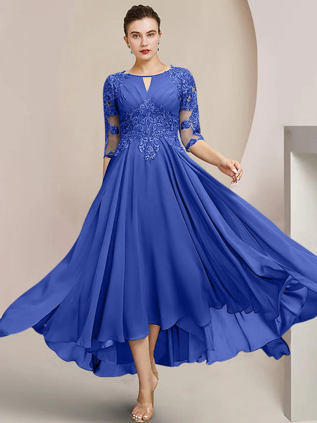 Scoop Neck Tea Length A Line Mother of the Bride Dress
