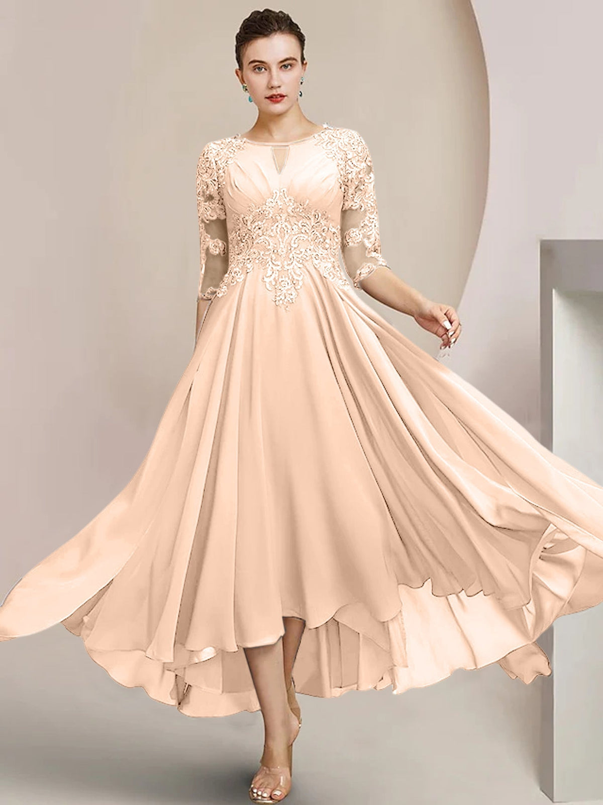 Scoop Neck Tea Length A Line Mother of the Bride Dress