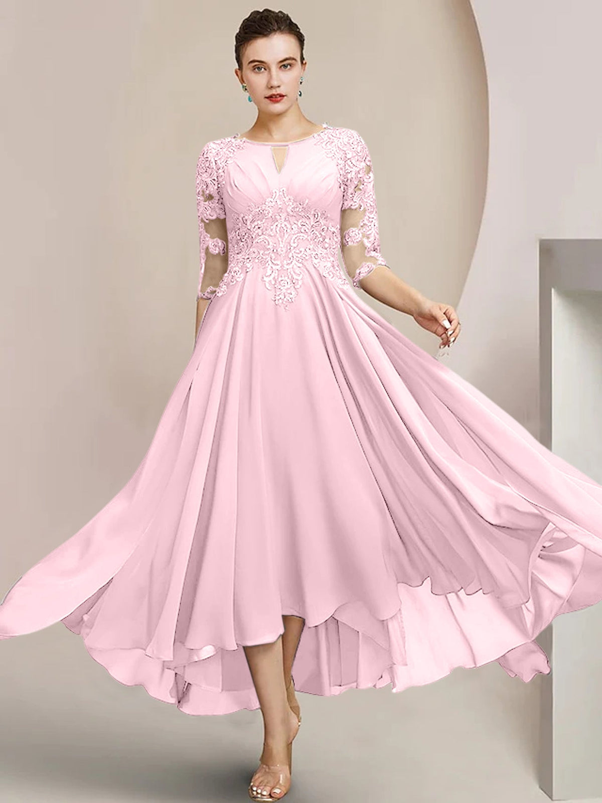 Scoop Neck Tea Length A Line Mother of the Bride Dress