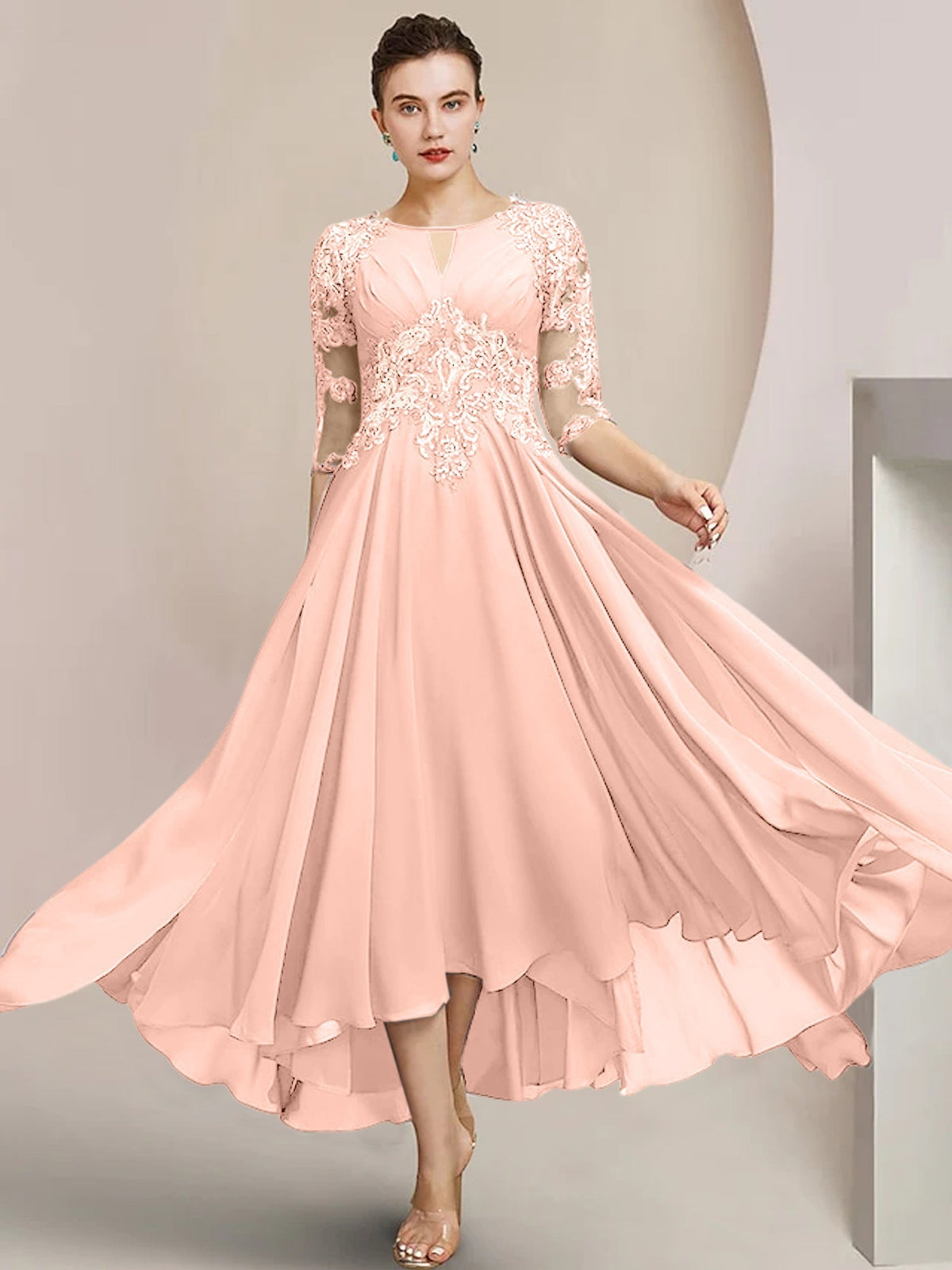 Scoop Neck Tea Length A Line Mother of the Bride Dress