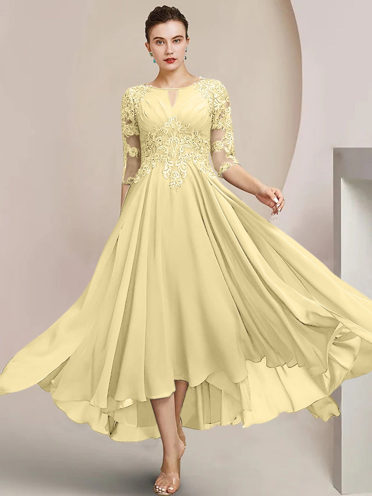 Scoop Neck Tea Length A Line Mother of the Bride Dress