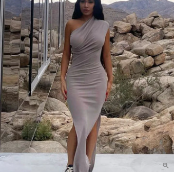 Andreea Premium Stylish One Shoulder Dress with a Slit for Special Occasions Evening Wear Edit