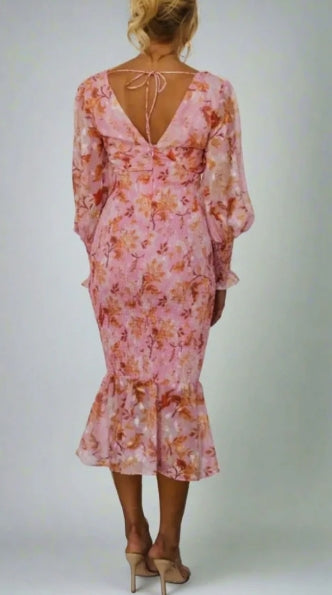 Aria Luxe Floral Print Midi Dress Elevated Occasion Wear