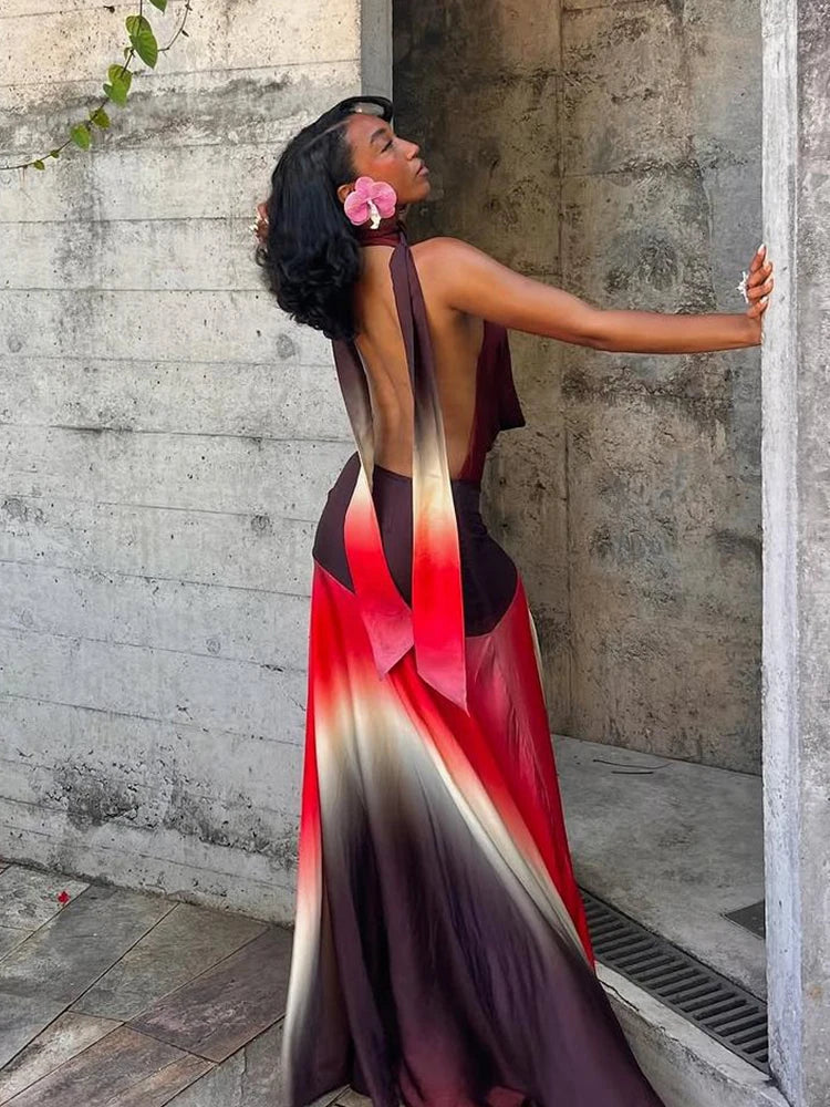 Patchwork Tassel Halter Maxi Dress - VelvetHem