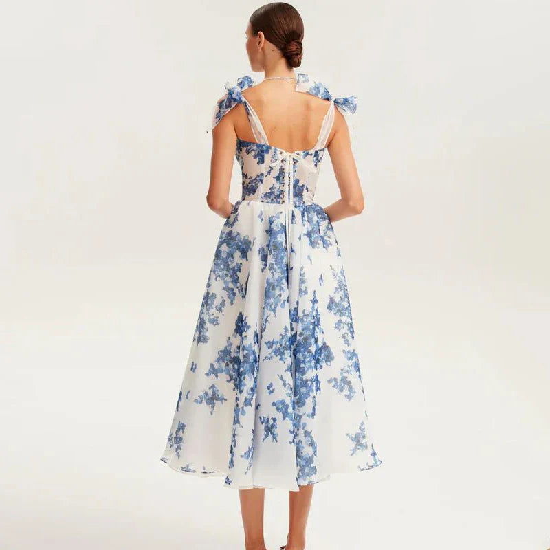 Floral back lace - up suspender dress