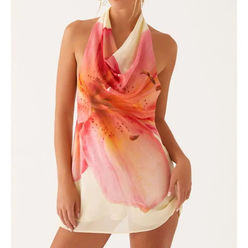 Cowl Neck Layered Party Floral Dress - VelvetHem