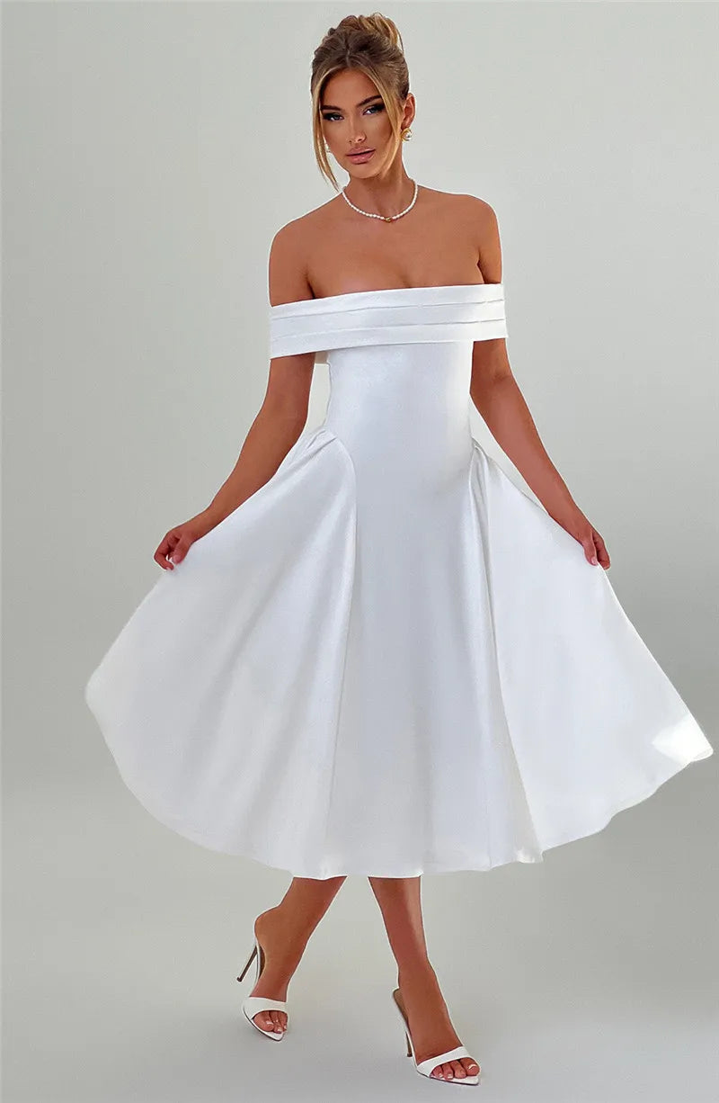Off - Shoulder Flare Midi Dress