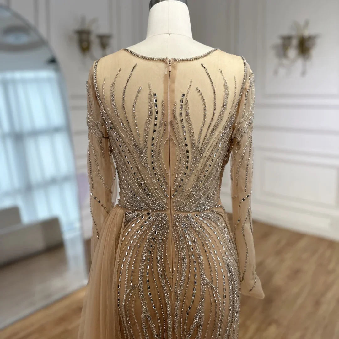 Zapdress Nude Long Sleeves Beaded Evening Dresses with Skirt 2025 Party Gowns for Formal Occasion DLA72812 Customized (ZD17214)