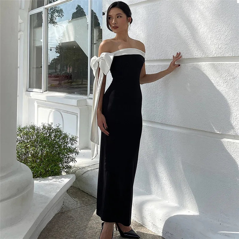 Diagonal Collar Backless Lace - Up Dress