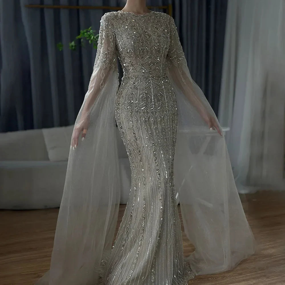 Zapdress Caramel Mermaid Beaded Evening Dresses with Cape Sleeve Elegant Party Gowns for Women DLA72775 Customized (ZD17375) - VelvetHem