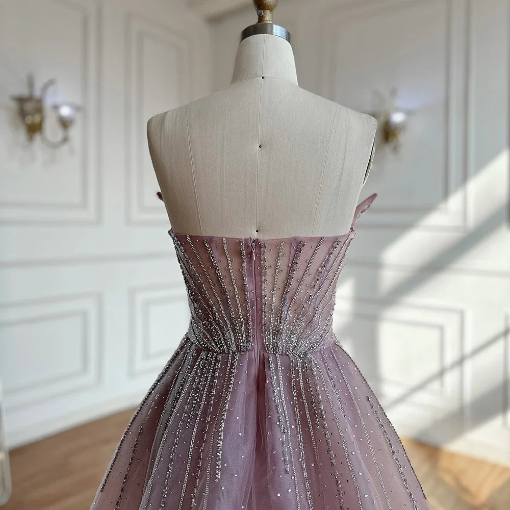 Zapdress Customized 2025 Pink Crystal Beaded Saudi Mermaid Evening Dresses Gowns with Overskirt for Formal Occasion (ZD17225)